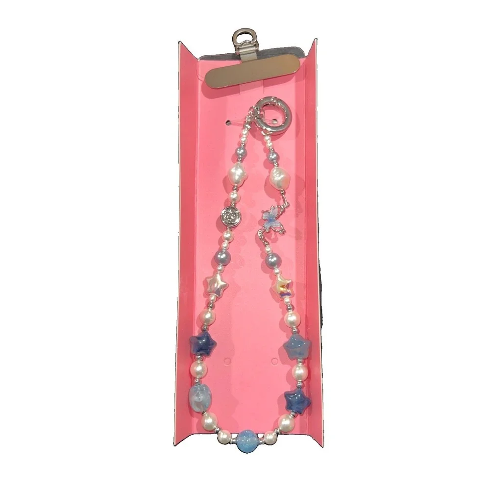 N35/ Sparkling Pink Phone Charm, Beaded Phone Wrist Strap For Women